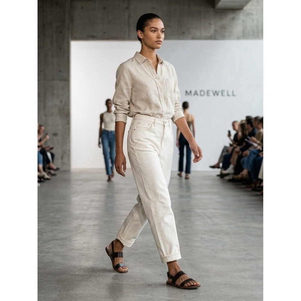 Madewell The Darted Barrel-Leg Jeans W 30 White Cream Denim Pants High Rise NWOT